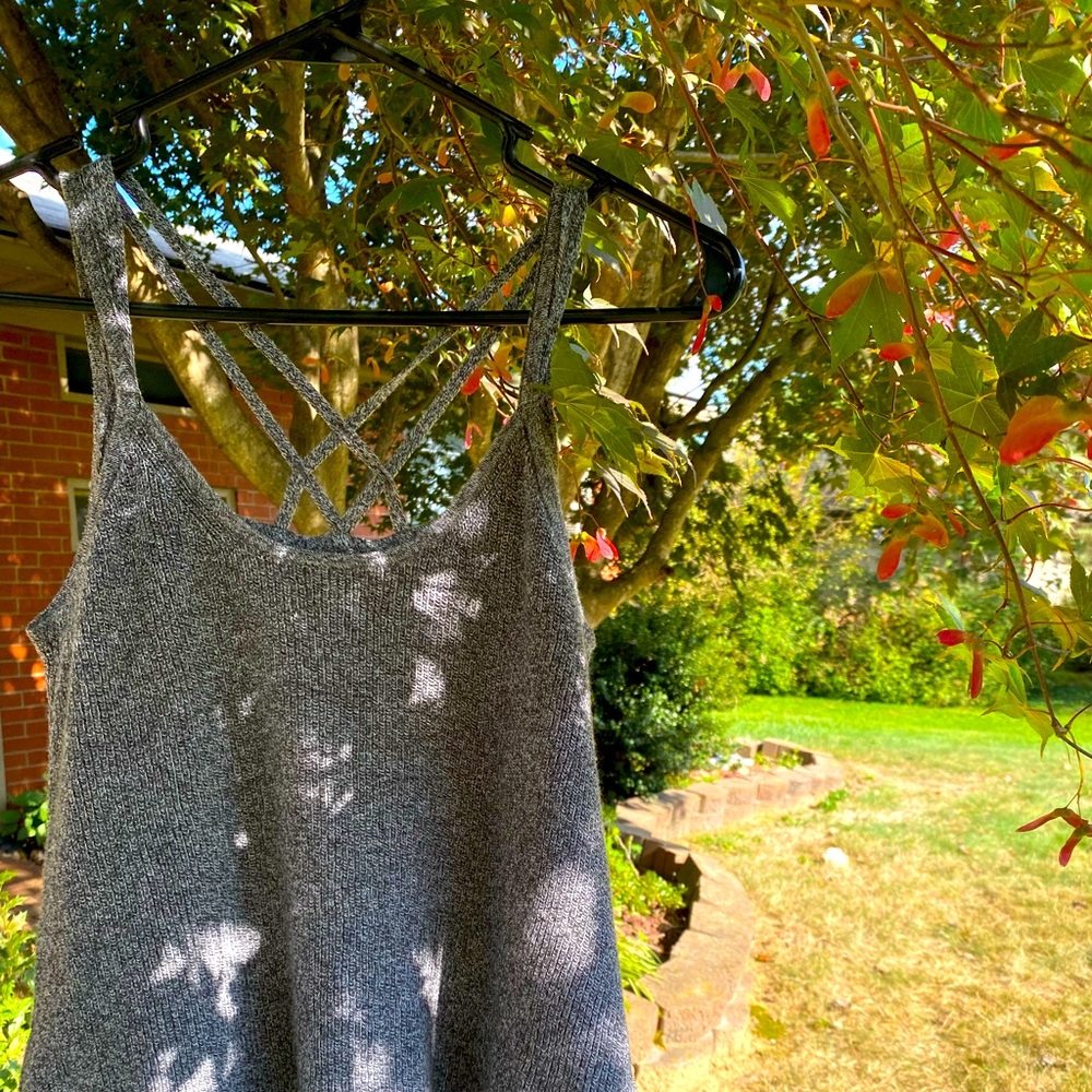 American Eagle Outfitters Grey Knit Tank with Crisscross Straps